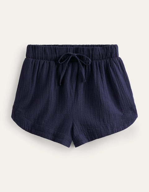 Tie Waist Cheesecloth Shorts - Navy | Boden UK