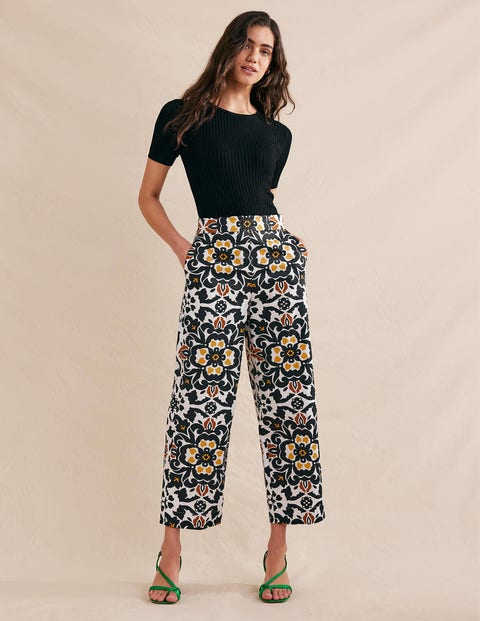 Printed Crop Trousers - Black, Opulent Pome | Boden UK