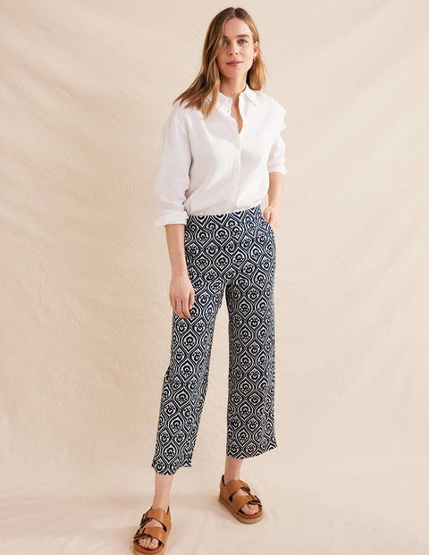 Printed Crop Pants - French Navy, Geo Cascade Mono | Boden US