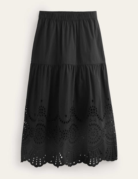 Full Broderie Skirt Black Women Boden