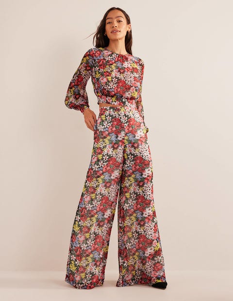 Printed Palazzo Trousers - Multi, Moire Bloom
