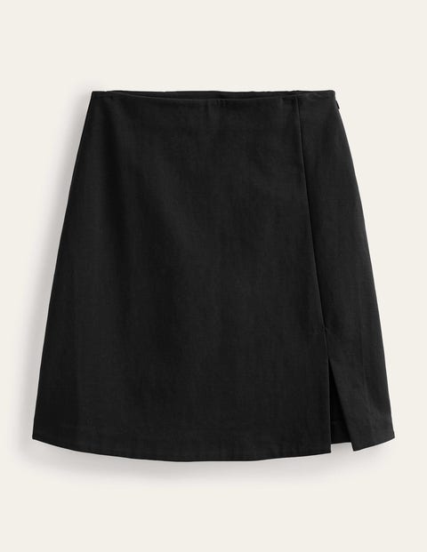 Black Quilted Jersey Side Split A Line Mini Skirt