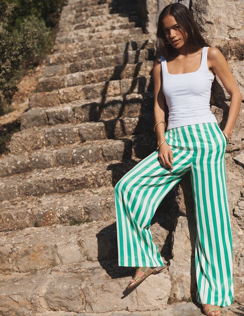 High-Waist Palazzo Pants - Rich Emerald Stripe