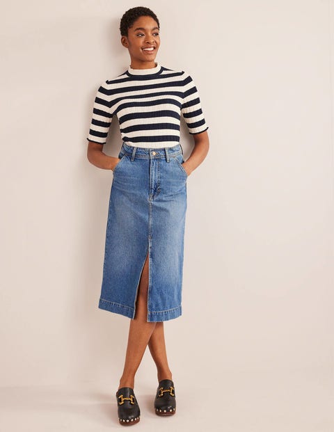 High Waisted Stretch Denim Midi Skirt | lupon.gov.ph