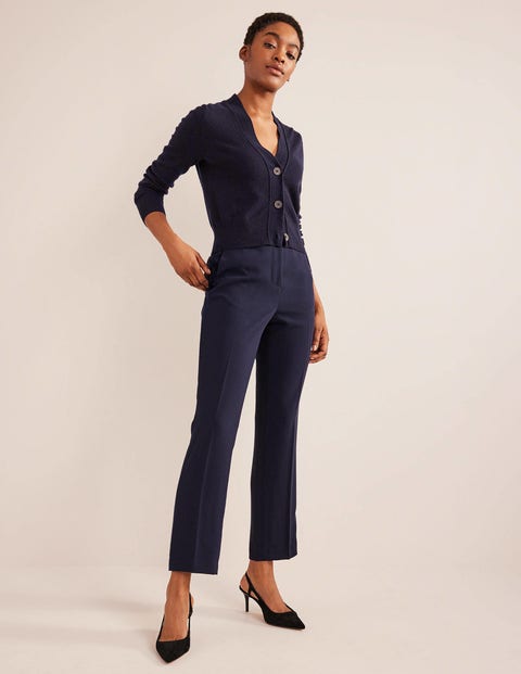 Straight Leg Crepe Pants - Navy with side stripe