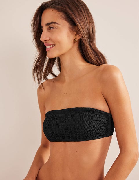 Smocked Bandeau Bikini Top - Black | Boden US