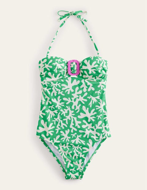 Wrap Buckle Bandeau Swimsuit Green Women Boden
