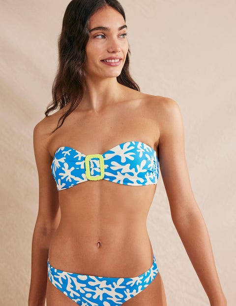 Wrap Buckle Bandeau Top - Blue, Abstract Foliage