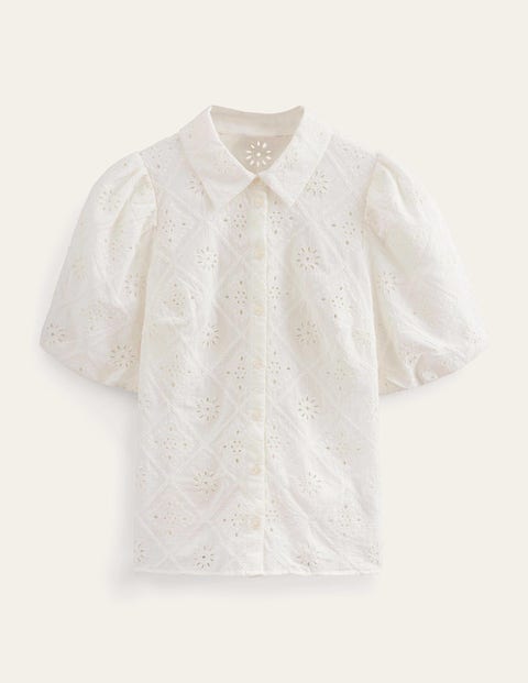 Broderie Puff Sleeve Shirt Ivory Women Boden