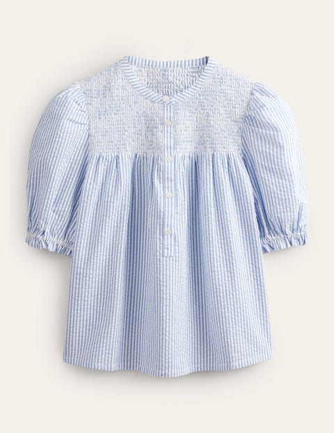 Seersucker Puff Sleeve Blouse C6199 main image 0