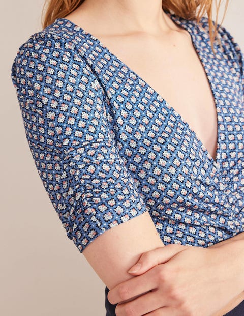 Ruched Front Printed Top - Porcelain Blue, Bloom Bud | Boden US Ruched Front Printed Top - Porcelain Blue, Bloom Bud | Boden US