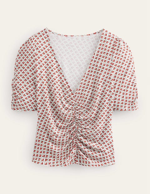 Ruched Front Printed Top Red Women Boden