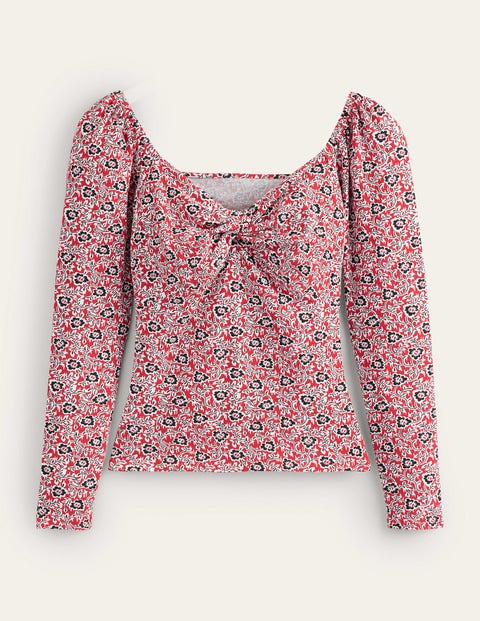 Boden Sweetheart Jersey Top In Tomato, Clover Swirl