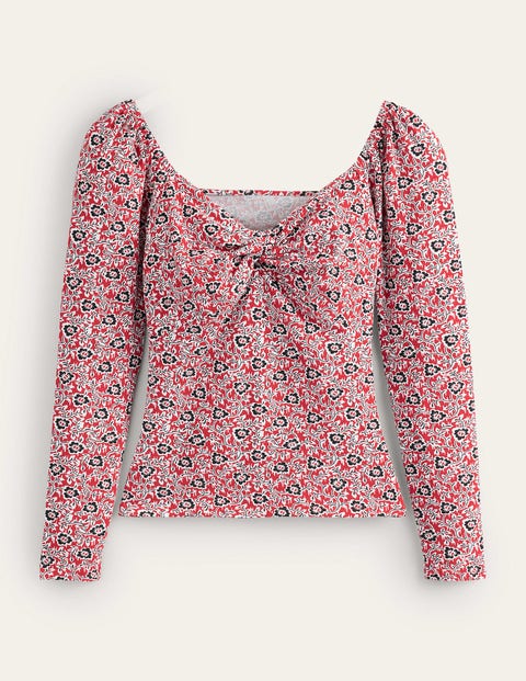 Boden Sweetheart Jersey Top In Tomato, Clover Swirl