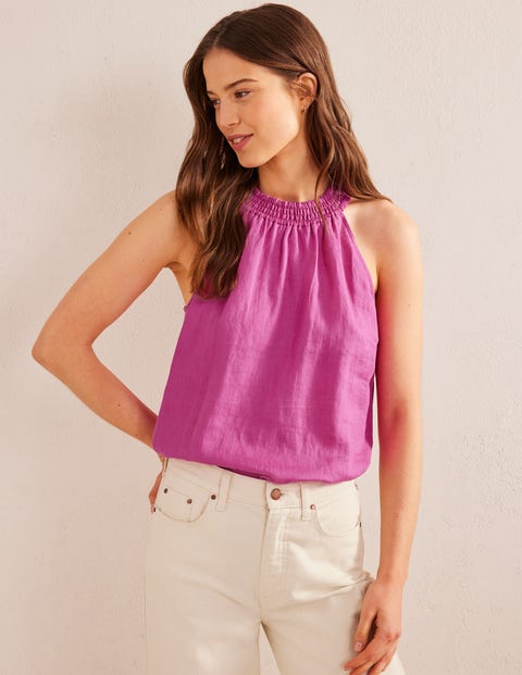 Linen Smocked Halter Top Rose Violet Women Boden, Rose Violet