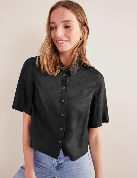 Short Sleeve Linen Shirt - Black | Boden AU