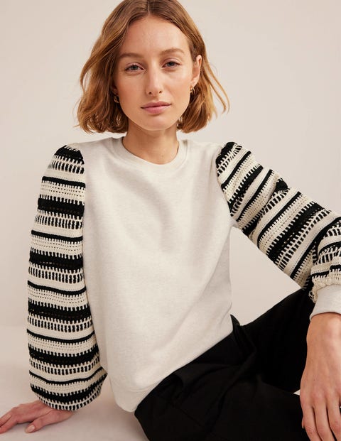 Crochet Sweatshirt - Oatmeal Marl, Crochet Sleeve | Boden UK