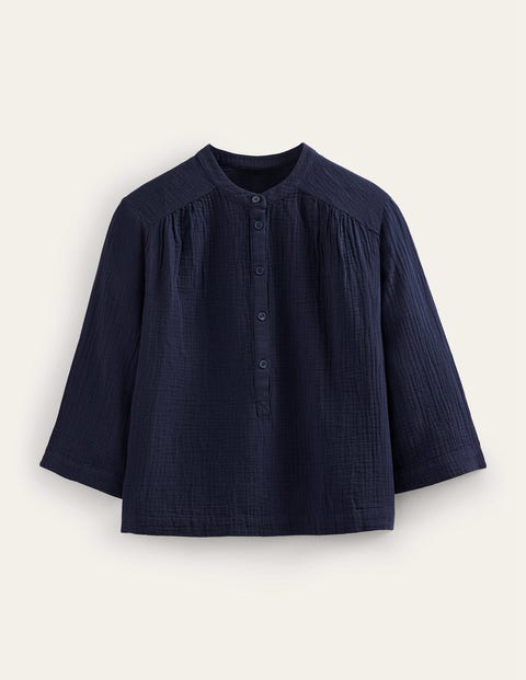 Wide Sleeve Cheesecloth Top - Navy | Boden UK