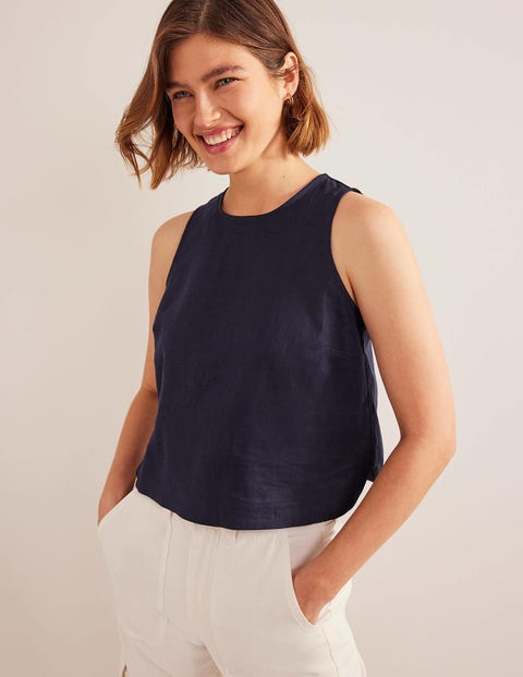 Boxy Linen Shell Top - Navy