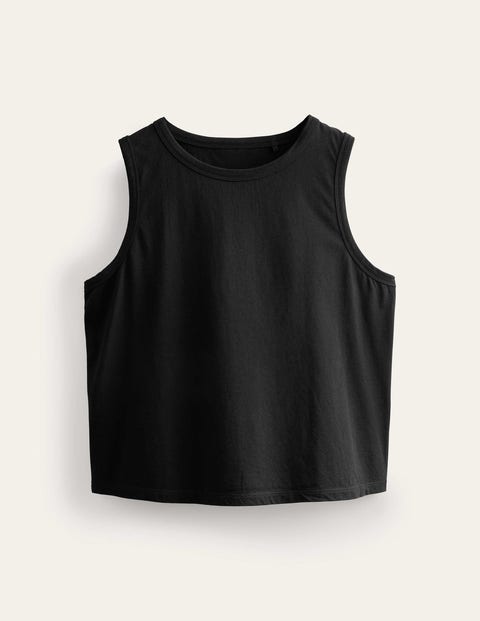 Kurz geschnittenes Baumwoll-Tanktop Damen Boden, Schwarz