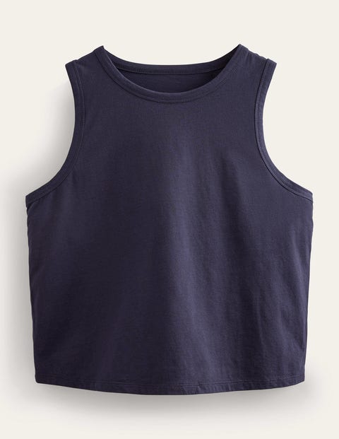 Kurz geschnittenes Baumwoll-Tanktop Damen Boden, Marineblau