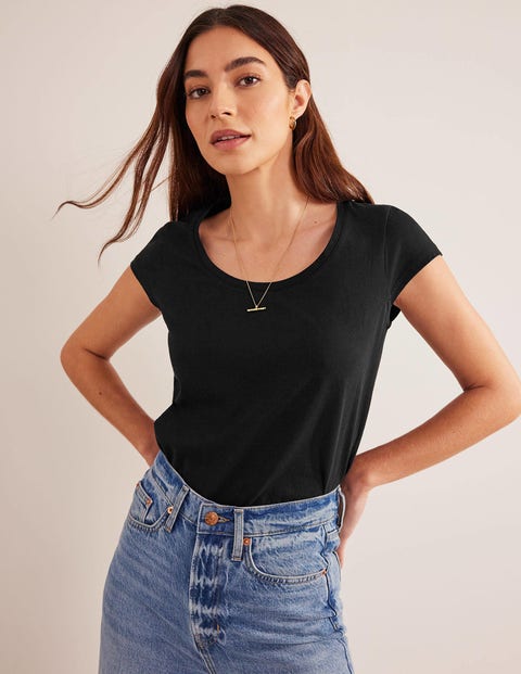 Pure Cotton Scoop Neck T-Shirt - Black | Boden US