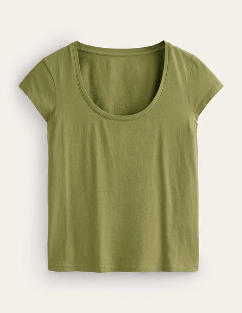 Pure Cotton Scoop Neck T-Shirt Green Women Boden
