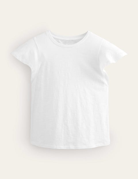 T-Shirt mit Rundhalsausschnitt und Flatterdetails Damen Boden, Weiß