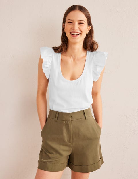 Scoop Front Woven Mix Top - White | Boden US