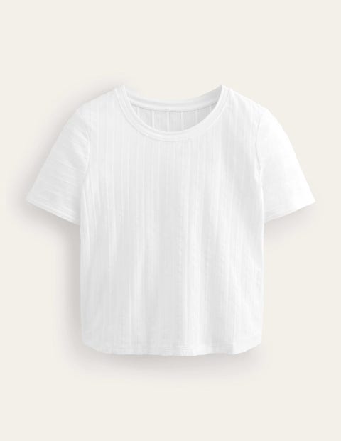 Weiß, Strukturiertes Jersey-T-Shirt, Damen, Boden, Weiß