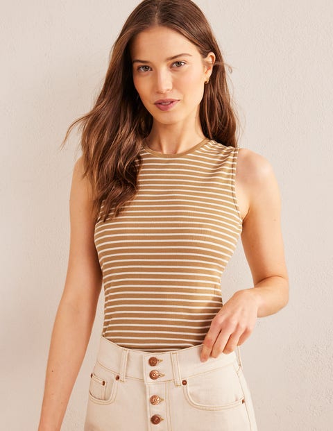 Striped Ribbed Tank Top Brown Women Boden, Camel/Ivory