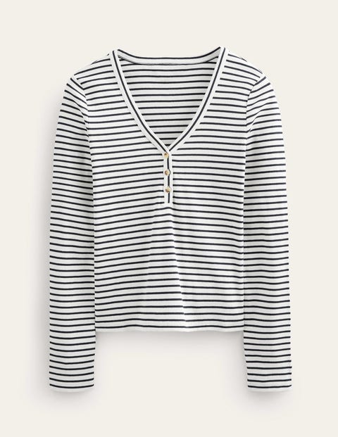 Stripe Ribbed Fitted Henley Ivory Women Boden