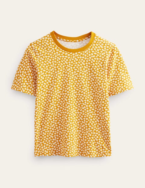 Printed Crew Neck T-Shirt Yellow Women Boden