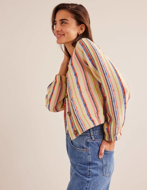 Textured Button Jacket - Ivory, Multi Stripe | Boden UK