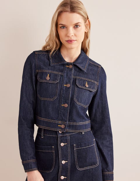 Cropped Casual Cotton Jacket - Indigo | Boden UK