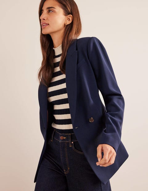 Double Breasted Crepe Blazer Blue Women Boden, Navy