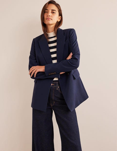 Double Breasted Crepe Blazer - Navy | Boden US