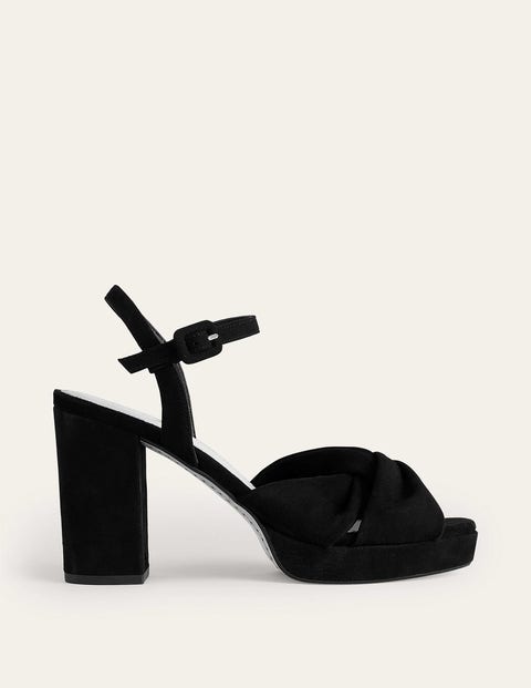 Boden Twist Front Platform Sandals Black Suede Women