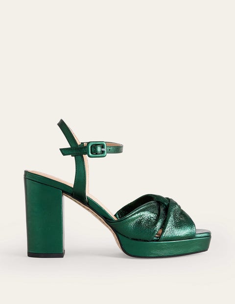 Boden Twist Front Platform Sandals Winter Green Metallic Leather Women