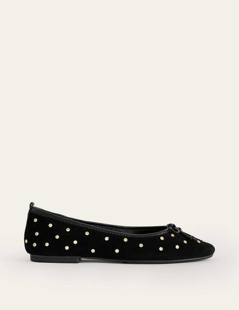 Kitty Flexi Sole Ballet Pumps - Crystal Black Suede | Boden UK