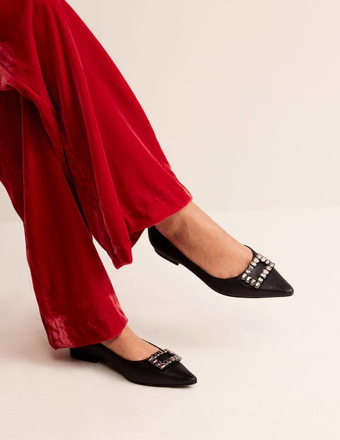 Schwarz-Metallic, Spitze Ballerinas mit Verzierung, Damen, Boden, Schwarz-Metallic