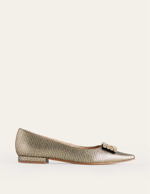 Boden Trim Detail Point Ballet Flats Gold Metallic Women