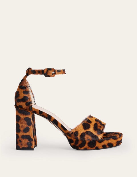 Boden Heeled Platform Sandals Classic Leopard Pony Hair Women