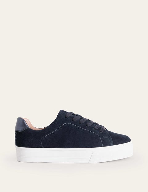 Boden Leather Flatform Sneakers Navy Suede Women