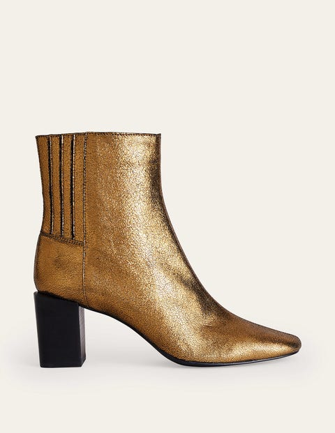 Boden Block-heel Leather Ankle Boots Gold Crinkle Metallic Leather Women