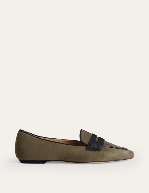 Boden Pointed Loafers Deep Olive Kid Suede Women