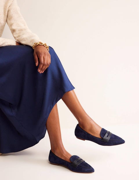 suede pointed loafers
