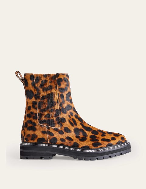 Boden Sadie Chunky Chelsea Boots Leopard Pony Hair Women