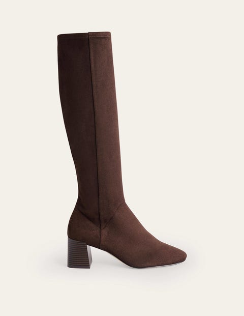 Boden Heeled Stretch Knee High Boots Mahogany Women