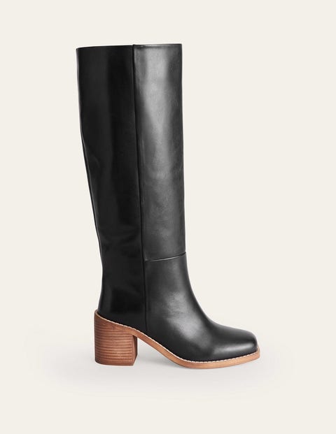 Boden Straight Leather Knee Boots Black Women